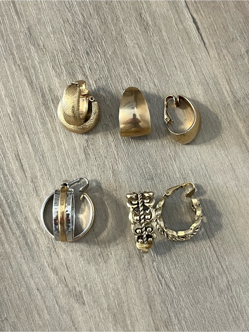 Vintage Hoop Clip-On Earrings Lot of 4     Gold Tone 2 Signed Avon Textured MCM